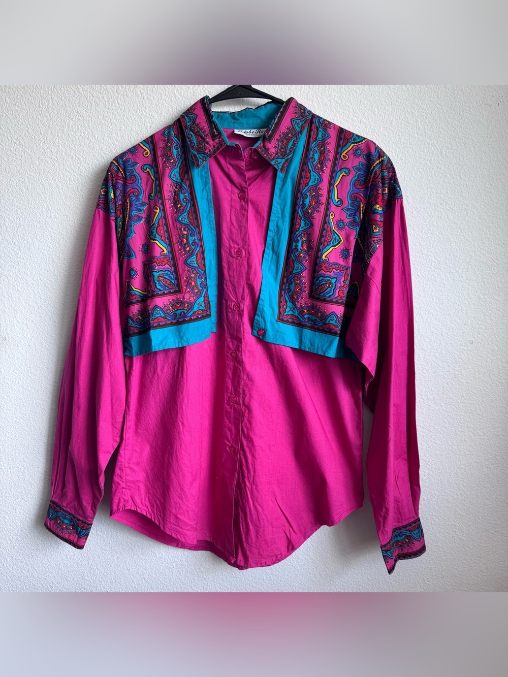 Vintage Adobe Rose pink western cowboy button down shirt medium